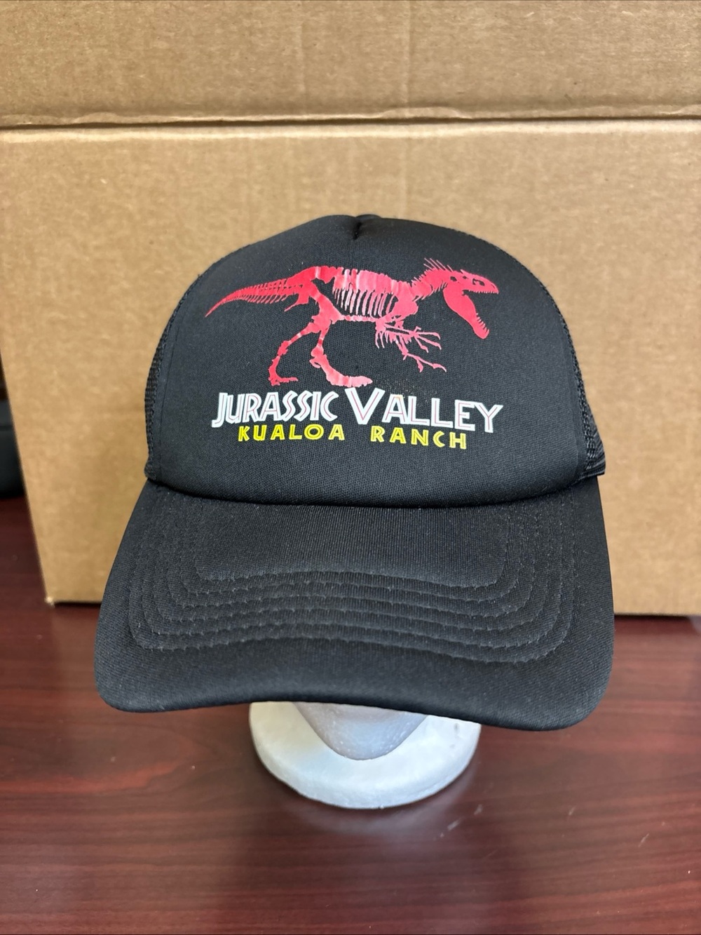 Jurassic Valley Kualoa Ranch Hawaii Trucker Hat Cap Foam Mesh SnapBack Dinosaur